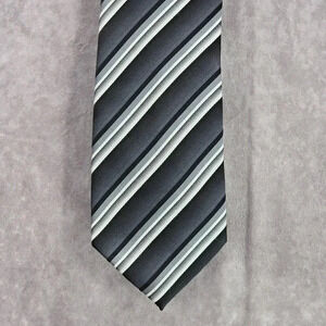 Stafford‎ Essentials Black Gray White Stripe 100% Polyester Men's Neck Tie NWOT